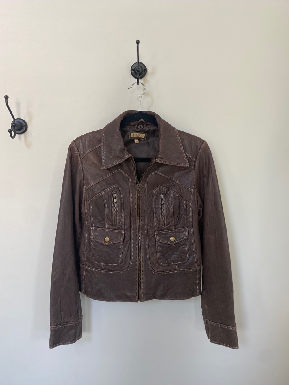 Y2K indie-sleaze Wilson's Leather Chocolate Brown Leather Utility Moto Jacket